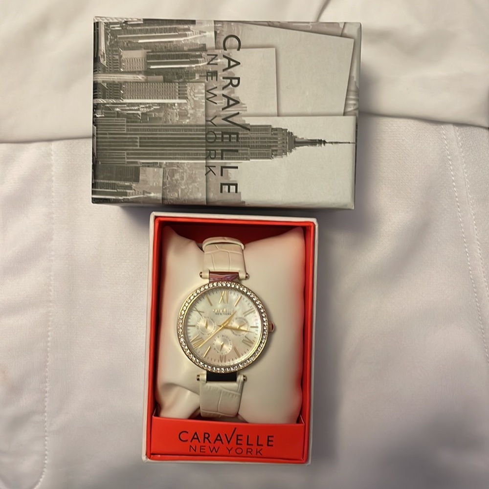 NWT Women’s Caravelle by Bulova ivory leather watch